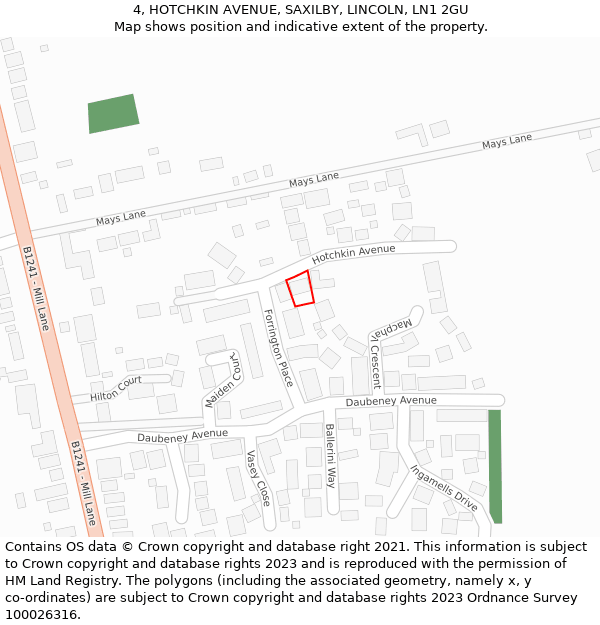 4, HOTCHKIN AVENUE, SAXILBY, LINCOLN, LN1 2GU: Location map and indicative extent of plot