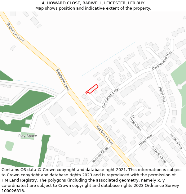 4, HOWARD CLOSE, BARWELL, LEICESTER, LE9 8HY: Location map and indicative extent of plot