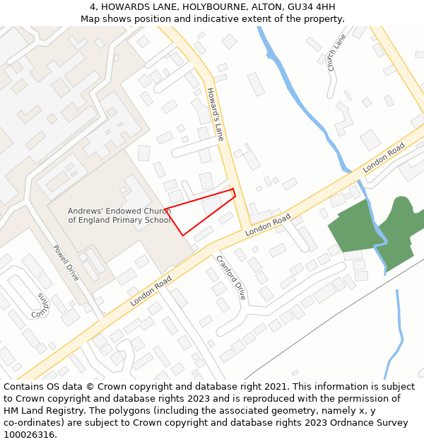 4, HOWARDS LANE, HOLYBOURNE, ALTON, GU34 4HH: Location map and indicative extent of plot