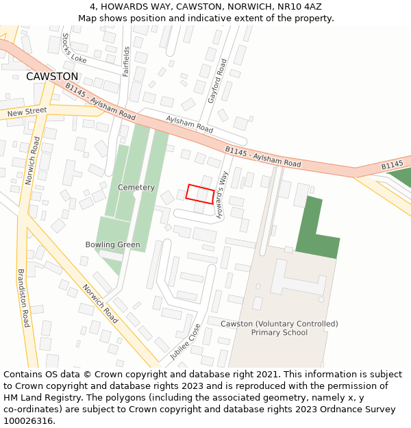 4, HOWARDS WAY, CAWSTON, NORWICH, NR10 4AZ: Location map and indicative extent of plot