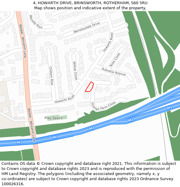 4, HOWARTH DRIVE, BRINSWORTH, ROTHERHAM, S60 5RU: Location map and indicative extent of plot