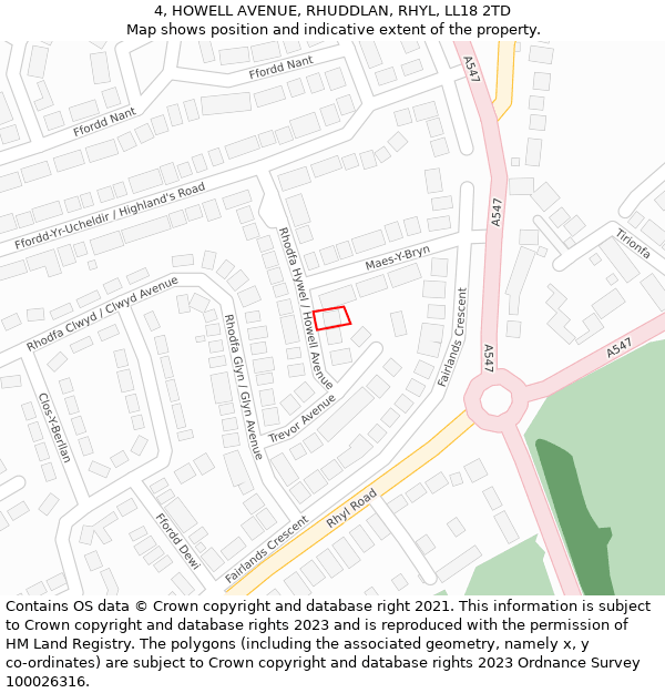 4, HOWELL AVENUE, RHUDDLAN, RHYL, LL18 2TD: Location map and indicative extent of plot