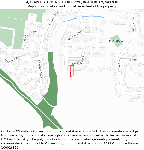 4, HOWELL GARDENS, THURNSCOE, ROTHERHAM, S63 0UB: Location map and indicative extent of plot