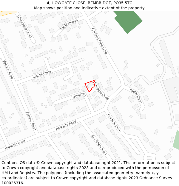 4, HOWGATE CLOSE, BEMBRIDGE, PO35 5TG: Location map and indicative extent of plot