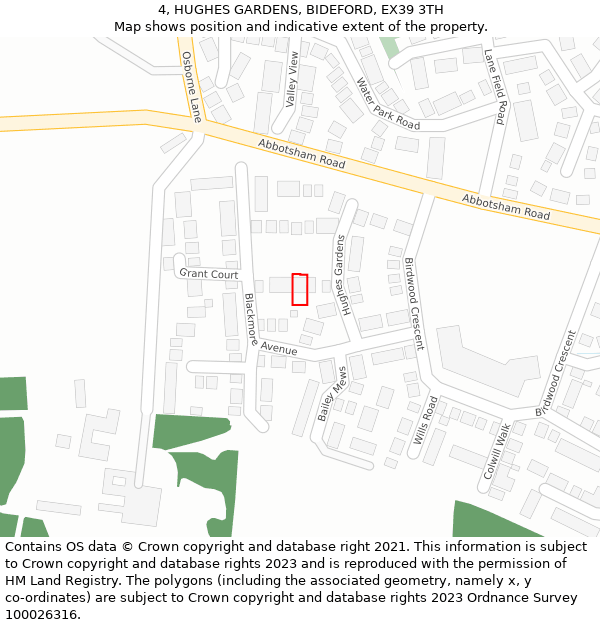 4, HUGHES GARDENS, BIDEFORD, EX39 3TH: Location map and indicative extent of plot