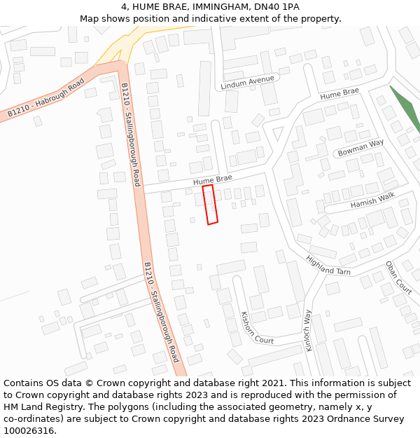 4, HUME BRAE, IMMINGHAM, DN40 1PA: Location map and indicative extent of plot