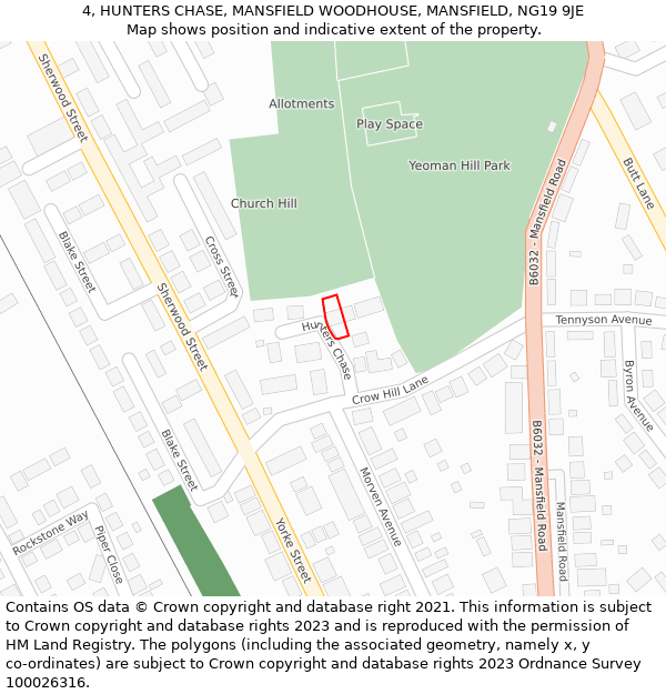 4, HUNTERS CHASE, MANSFIELD WOODHOUSE, MANSFIELD, NG19 9JE: Location map and indicative extent of plot