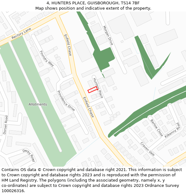 4, HUNTERS PLACE, GUISBOROUGH, TS14 7BF: Location map and indicative extent of plot