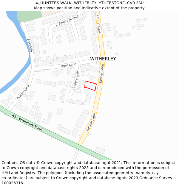 4, HUNTERS WALK, WITHERLEY, ATHERSTONE, CV9 3SU: Location map and indicative extent of plot