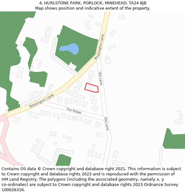 4, HURLSTONE PARK, PORLOCK, MINEHEAD, TA24 8JB: Location map and indicative extent of plot