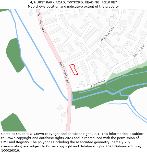 4, HURST PARK ROAD, TWYFORD, READING, RG10 0EY: Location map and indicative extent of plot