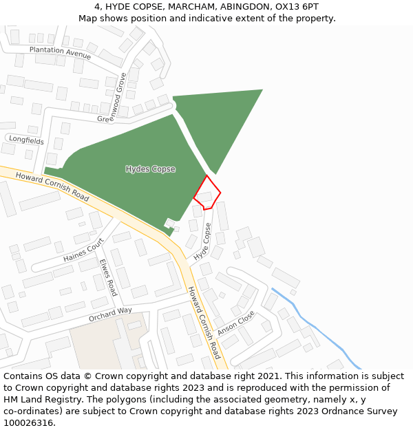 4, HYDE COPSE, MARCHAM, ABINGDON, OX13 6PT: Location map and indicative extent of plot