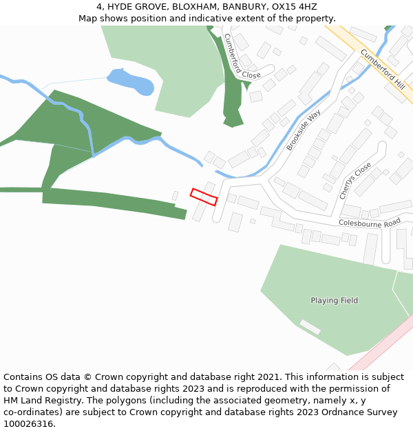 4, HYDE GROVE, BLOXHAM, BANBURY, OX15 4HZ: Location map and indicative extent of plot