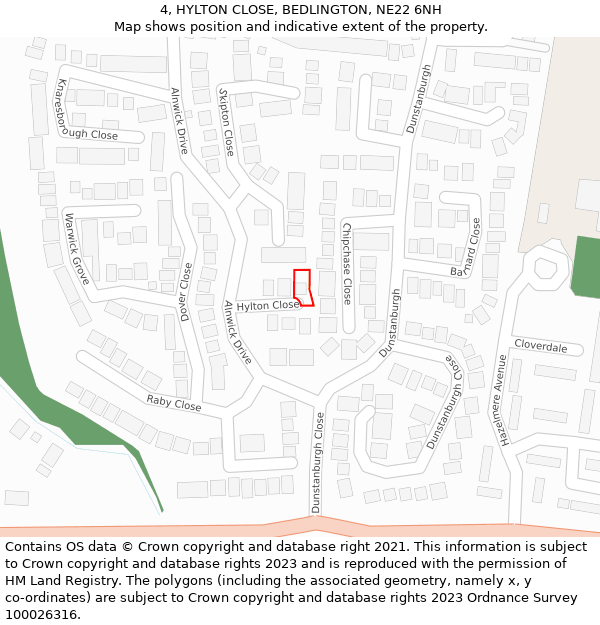 4, HYLTON CLOSE, BEDLINGTON, NE22 6NH: Location map and indicative extent of plot