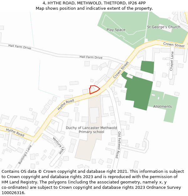 4, HYTHE ROAD, METHWOLD, THETFORD, IP26 4PP: Location map and indicative extent of plot