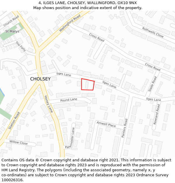 4, ILGES LANE, CHOLSEY, WALLINGFORD, OX10 9NX: Location map and indicative extent of plot