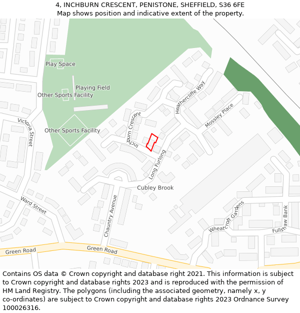 4, INCHBURN CRESCENT, PENISTONE, SHEFFIELD, S36 6FE: Location map and indicative extent of plot