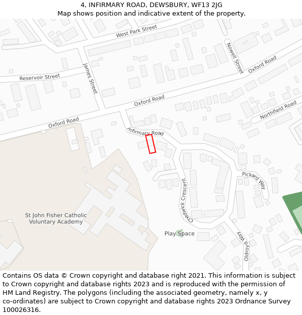 4, INFIRMARY ROAD, DEWSBURY, WF13 2JG: Location map and indicative extent of plot