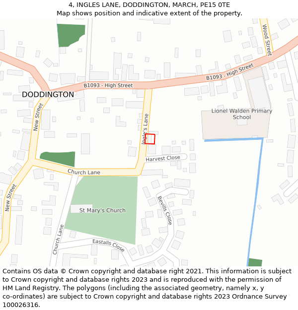 4, INGLES LANE, DODDINGTON, MARCH, PE15 0TE: Location map and indicative extent of plot