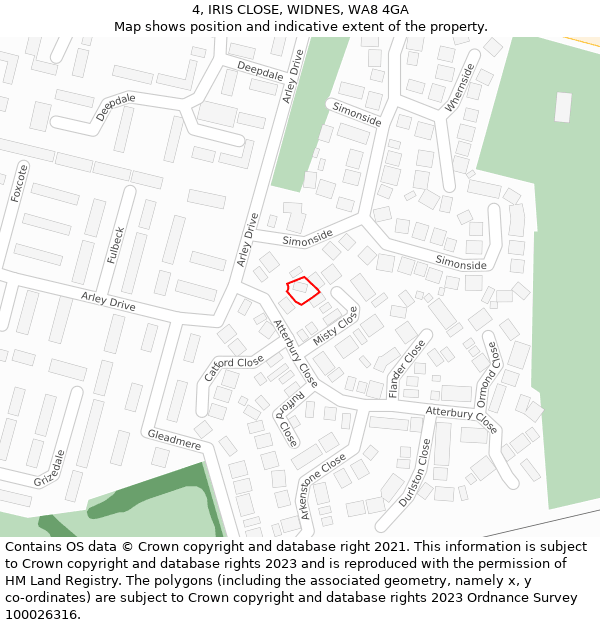 4, IRIS CLOSE, WIDNES, WA8 4GA: Location map and indicative extent of plot