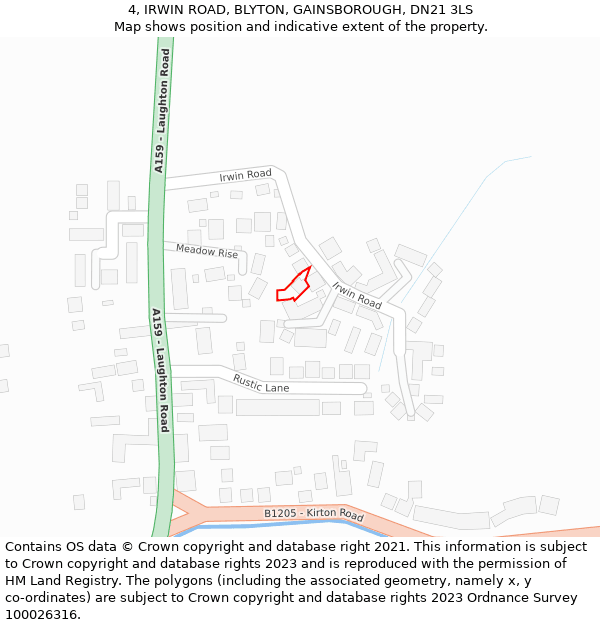 4, IRWIN ROAD, BLYTON, GAINSBOROUGH, DN21 3LS: Location map and indicative extent of plot