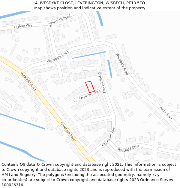 4, IVESDYKE CLOSE, LEVERINGTON, WISBECH, PE13 5EQ: Location map and indicative extent of plot