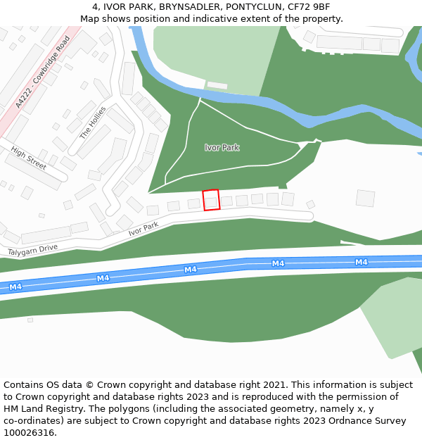 4, IVOR PARK, BRYNSADLER, PONTYCLUN, CF72 9BF: Location map and indicative extent of plot