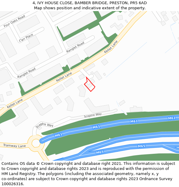 4, IVY HOUSE CLOSE, BAMBER BRIDGE, PRESTON, PR5 6AD: Location map and indicative extent of plot