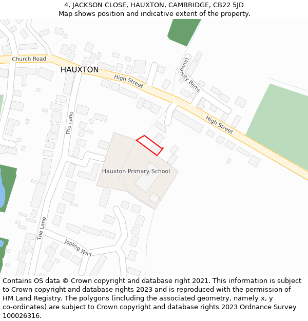 4, JACKSON CLOSE, HAUXTON, CAMBRIDGE, CB22 5JD: Location map and indicative extent of plot