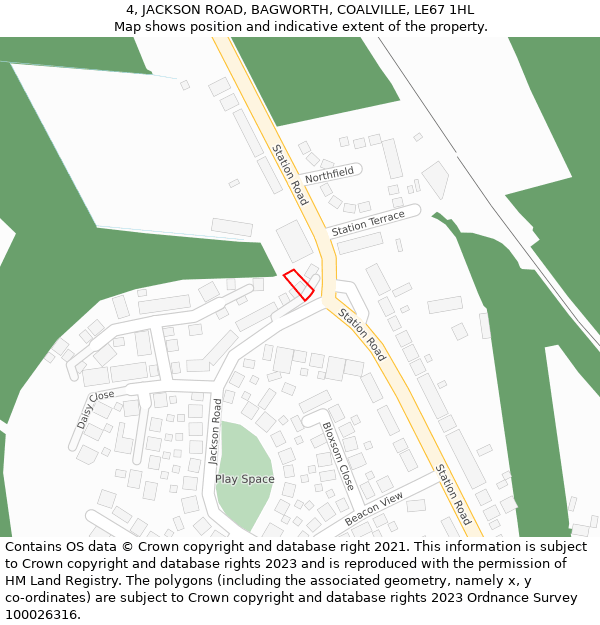 4, JACKSON ROAD, BAGWORTH, COALVILLE, LE67 1HL: Location map and indicative extent of plot