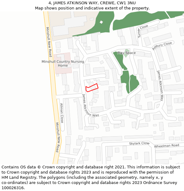 4, JAMES ATKINSON WAY, CREWE, CW1 3NU: Location map and indicative extent of plot