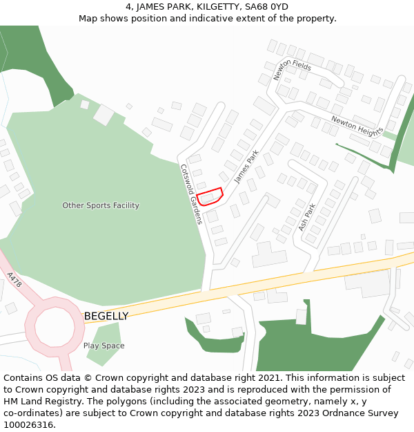 4, JAMES PARK, KILGETTY, SA68 0YD: Location map and indicative extent of plot