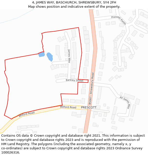 4, JAMES WAY, BASCHURCH, SHREWSBURY, SY4 2FH: Location map and indicative extent of plot