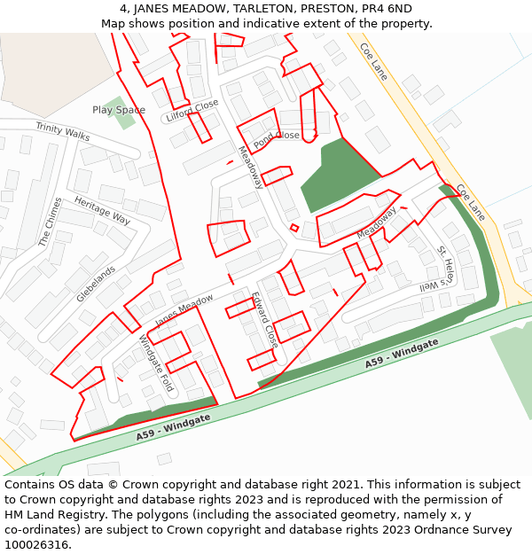 4, JANES MEADOW, TARLETON, PRESTON, PR4 6ND: Location map and indicative extent of plot