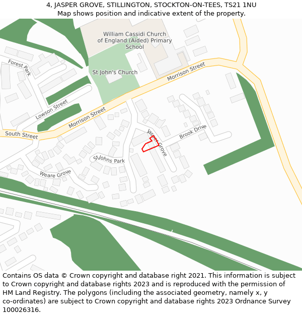 4, JASPER GROVE, STILLINGTON, STOCKTON-ON-TEES, TS21 1NU: Location map and indicative extent of plot