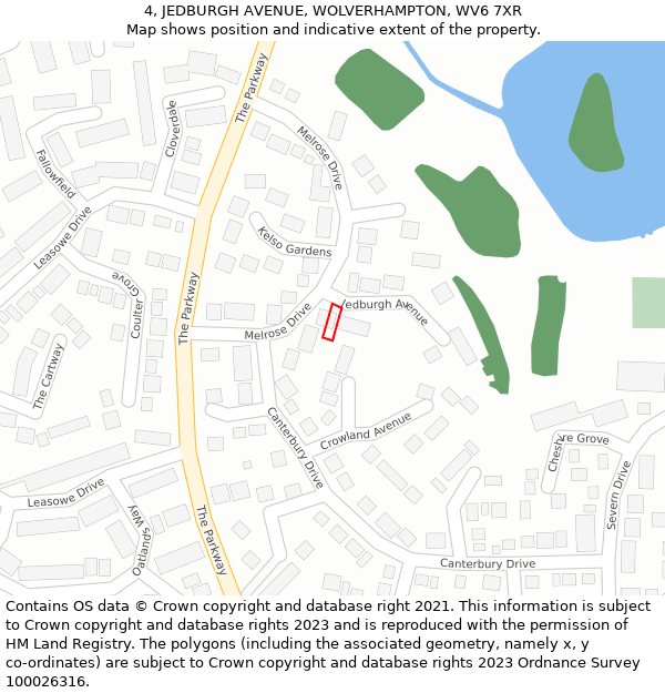 4, JEDBURGH AVENUE, WOLVERHAMPTON, WV6 7XR: Location map and indicative extent of plot