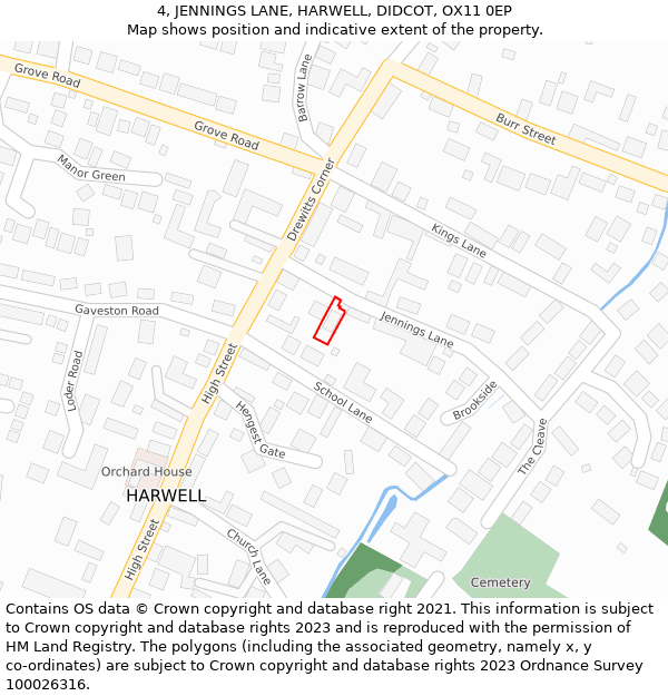 4, JENNINGS LANE, HARWELL, DIDCOT, OX11 0EP: Location map and indicative extent of plot