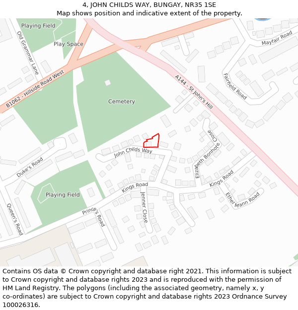 4, JOHN CHILDS WAY, BUNGAY, NR35 1SE: Location map and indicative extent of plot