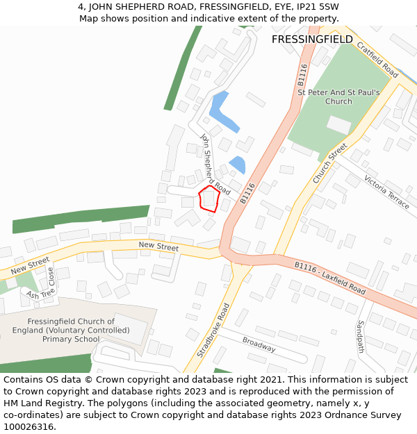 4, JOHN SHEPHERD ROAD, FRESSINGFIELD, EYE, IP21 5SW: Location map and indicative extent of plot