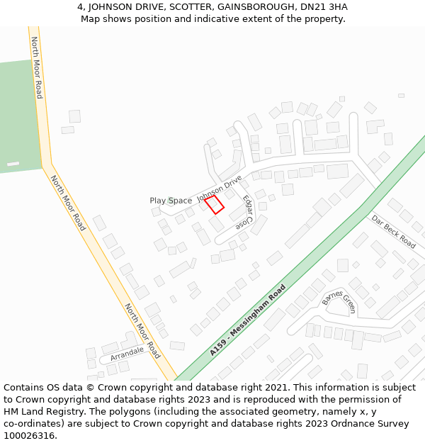 4, JOHNSON DRIVE, SCOTTER, GAINSBOROUGH, DN21 3HA: Location map and indicative extent of plot