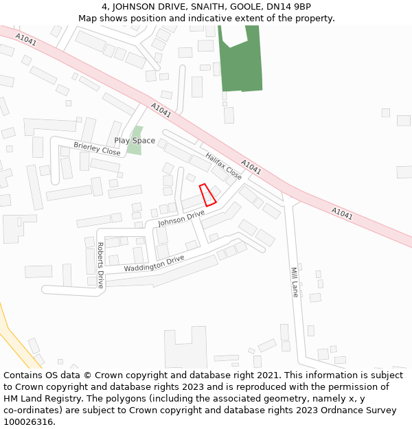 4, JOHNSON DRIVE, SNAITH, GOOLE, DN14 9BP: Location map and indicative extent of plot