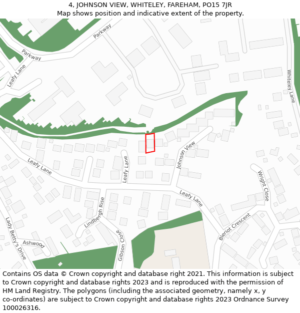 4, JOHNSON VIEW, WHITELEY, FAREHAM, PO15 7JR: Location map and indicative extent of plot