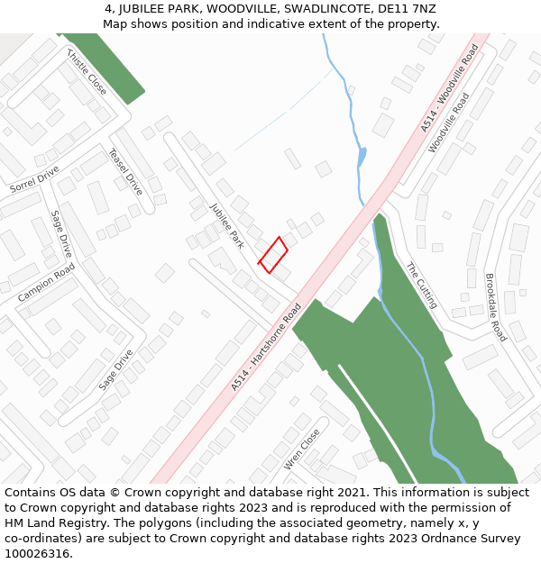4, JUBILEE PARK, WOODVILLE, SWADLINCOTE, DE11 7NZ: Location map and indicative extent of plot
