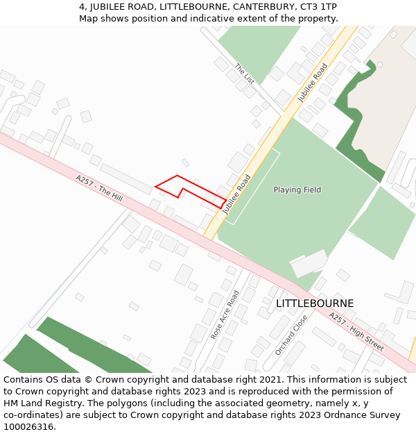 4, JUBILEE ROAD, LITTLEBOURNE, CANTERBURY, CT3 1TP: Location map and indicative extent of plot