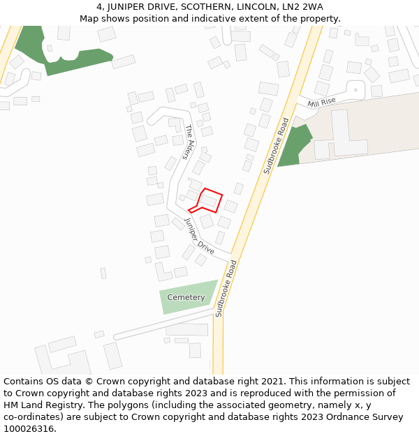 4, JUNIPER DRIVE, SCOTHERN, LINCOLN, LN2 2WA: Location map and indicative extent of plot