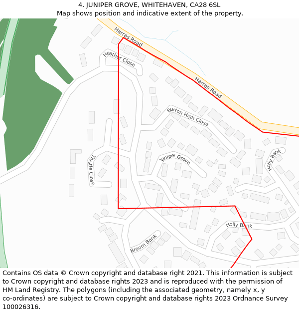 4, JUNIPER GROVE, WHITEHAVEN, CA28 6SL: Location map and indicative extent of plot