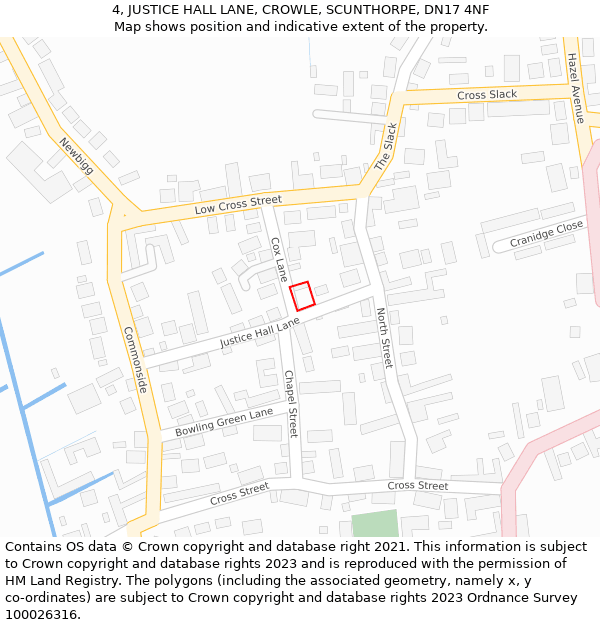 4, JUSTICE HALL LANE, CROWLE, SCUNTHORPE, DN17 4NF: Location map and indicative extent of plot