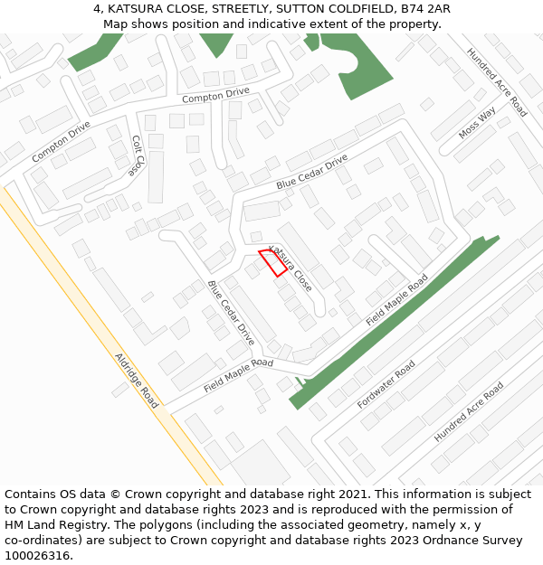 4, KATSURA CLOSE, STREETLY, SUTTON COLDFIELD, B74 2AR: Location map and indicative extent of plot