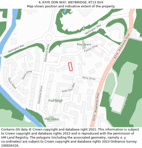 4, KAYE DON WAY, WEYBRIDGE, KT13 0UX: Location map and indicative extent of plot