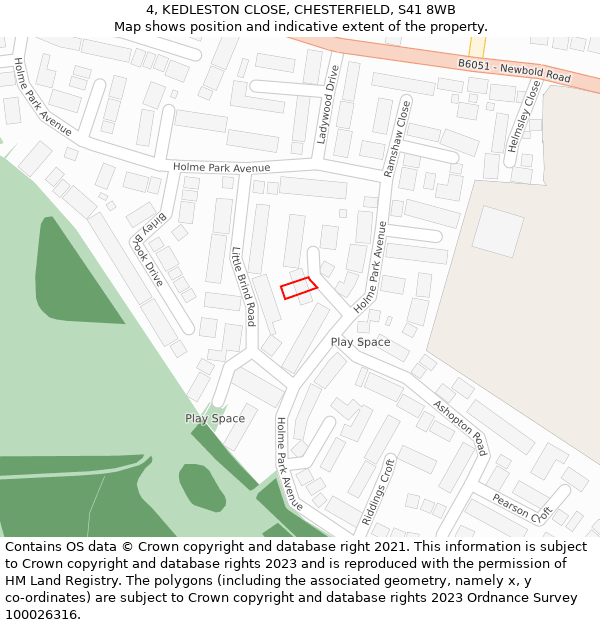 4, KEDLESTON CLOSE, CHESTERFIELD, S41 8WB: Location map and indicative extent of plot